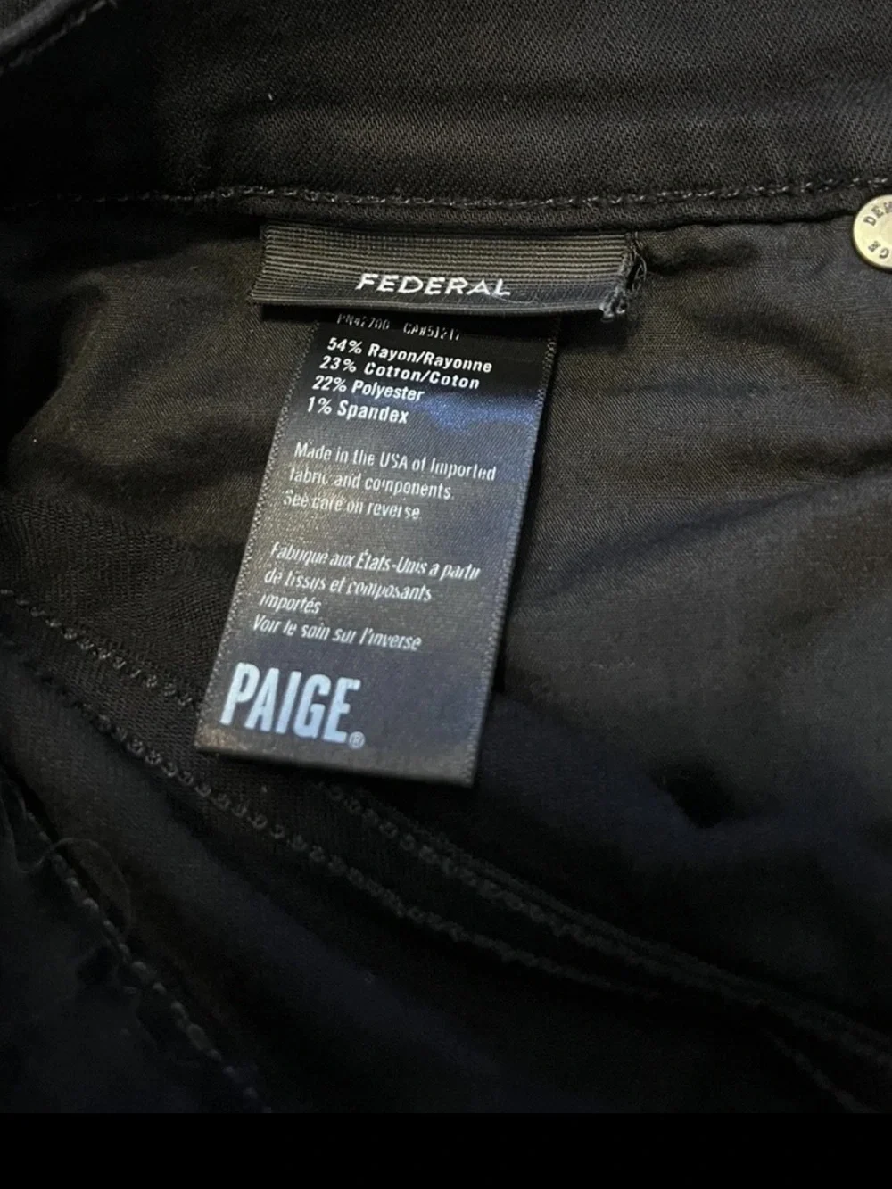 Paige Federal Slim Straight Leg Jeans Black Shadow Stretch Denim Mens 32x32
